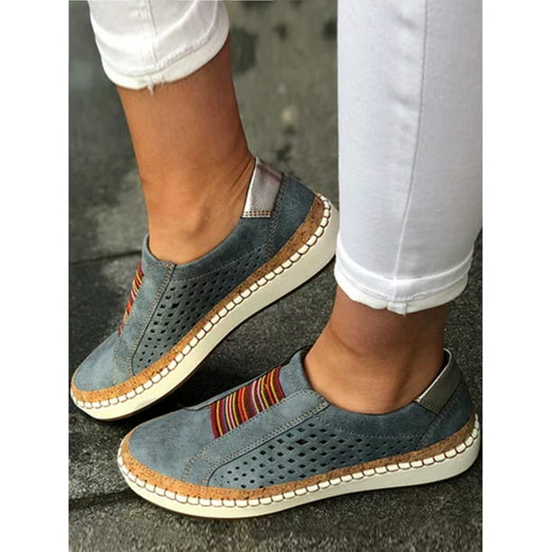 Womens Summer Slip On Low-cut Vulcanize Flat Trainers Casual Shoes Size 4.5-11 